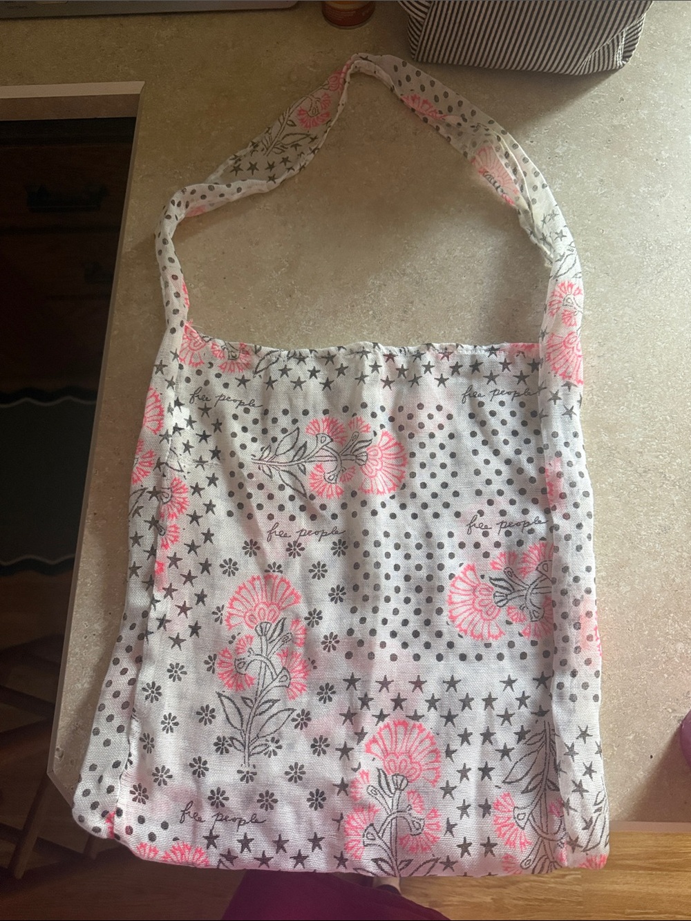 Free People Pink Floral Canvas Shoulder Bag